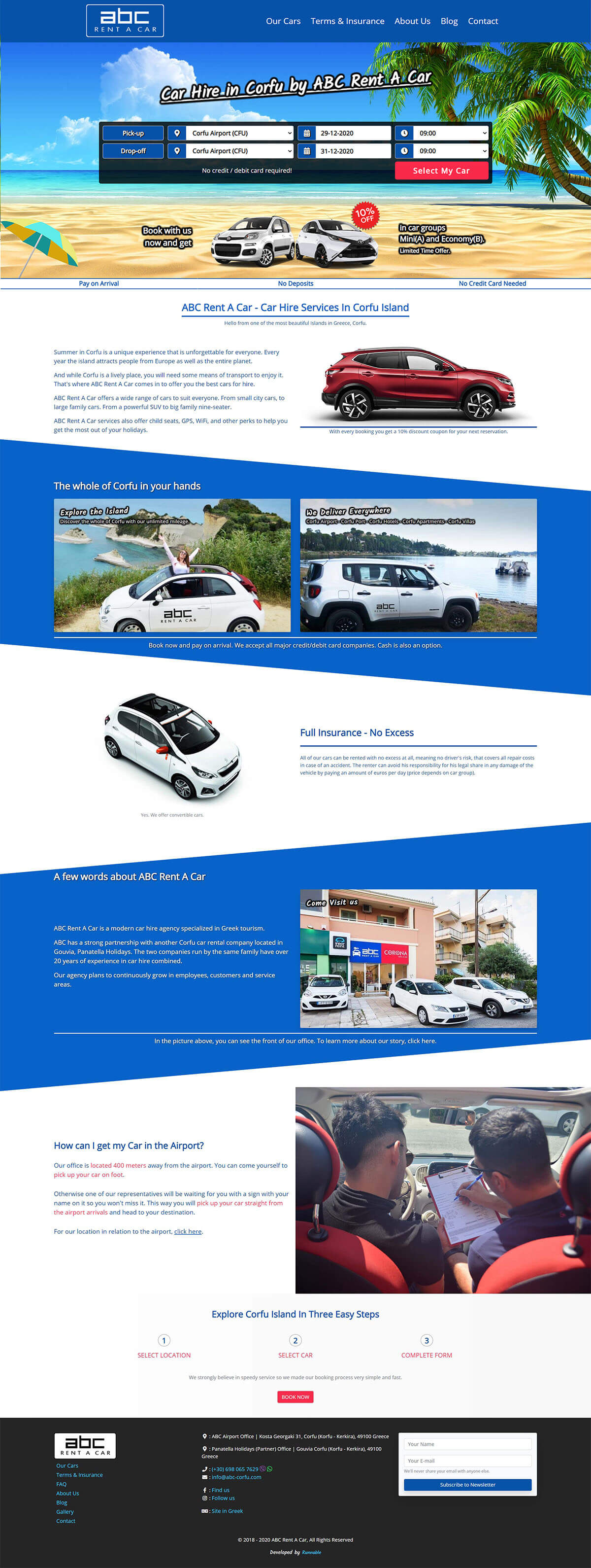 ABC Rent a Car Corfu website with vehicle rental and reservation content