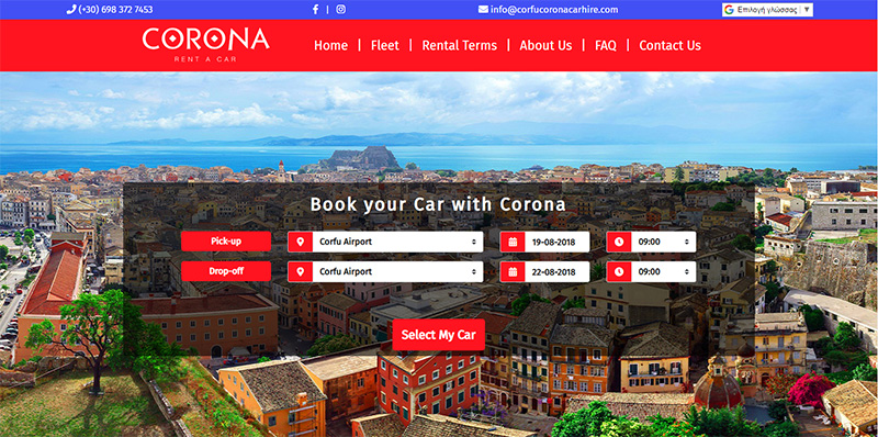 Corona Rent a Car website